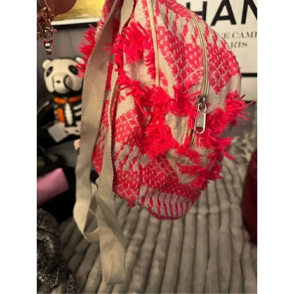 Neon red/pink boho festival backpack bag made in india